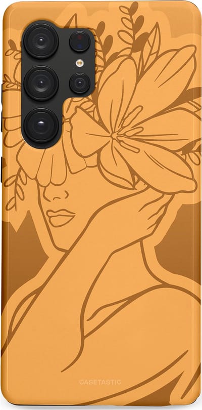Casetastic hoesje geschikt voor Samsung Galaxy S25 Ultra - Dubbellaagse bescherming - Botanische Elegantie - Fashion Case - Goud Bruin Terracotta