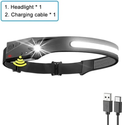 TLVX Felle LED Hoofdlamp met Oplaadbare Accu – Werklamp – Hoofd LED Lamp Ultra Bright – Waterproof – Aan/Uit Sensor – Rubberen hoofdband – Confortabel lichtgewicht Looplamp COB LED – 1 stuks inclusief accu en laadkabel