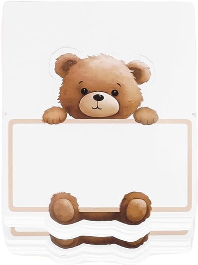 Teddybeer naamkaartjes voor kerstfeesten, gender reveals, verjaardagen en bruiloften - Vouwbare naamlabels met schattig berenpatroon en persoonlijke touch.