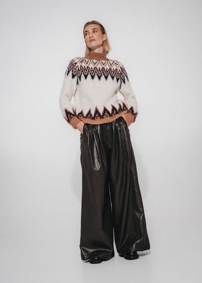Sienna eco leather wide-leg  pants | Dark Brown - Dark Brown / S