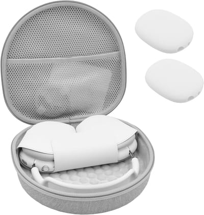 Draagbare Hardshell Hoofdtelefoon Case voor AirPods Max met Mesh Compartment en Accessoires - Grijs, Bescherming en Organisatie voor Hoofdtelefoons