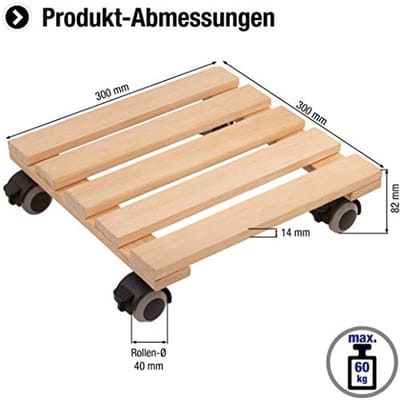 Plantenroller 300 x 300 mm - 60 kg draagkracht - TPE-wielen met 4 vergrendelingen voor binnengebruik
