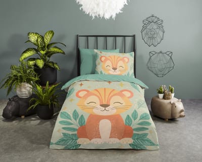 Pure dekbedovertrek baby leeuw / welpje - 1 persoons 140x200/220 cm - Groen - Microvezel