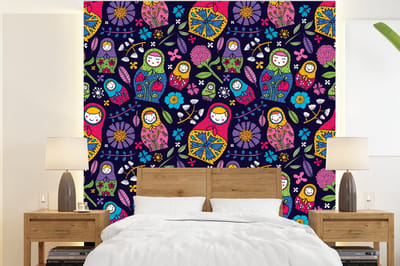 Behang - Fotobehang Matroesjka - Rusland - Bloemen - Breedte 220 cm x hoogte 240 cm