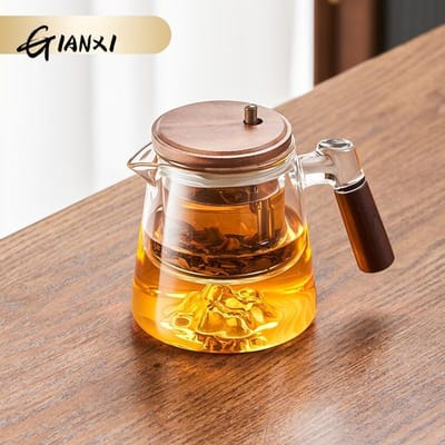 650ML Transparante Glazen Theepot Huis en Keuken Puer Thee Theepotten Koffie en Thee Servies Houten Handvat Koffieketel white