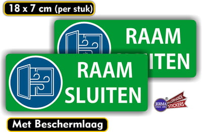 Jerma - Raam Sluiten - Sticker - Set – 2 stuks - 7 x 18 cm - Weerbestendig - Zelfklevend - Krasvrij