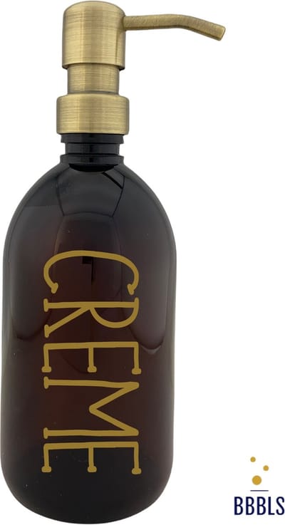 BBBLS® Design Dispenser "Creme" | Bruin Kunststof | 500ml | RVS / Metaal Pomp Goud | Zeeppomp | Zeepdispenser | Zeephouder
