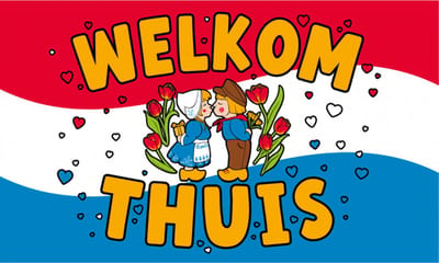 PartyXplosion gevelvlag welkom thuis XXL - 90 x 150 cm - polyester - thema holland - vlag