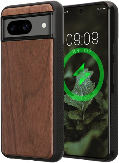 kwmobile Echt Houten Beschermhoes voor Google Pixel 8 – Hout & TPU Cover – donkerbruin walnoothout