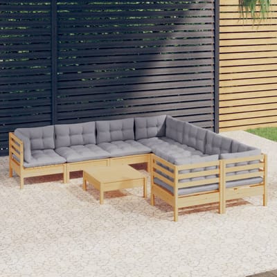 vidaXL - 9-delige - Loungeset - met - grijze - kussens - grenenhout