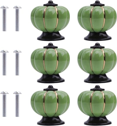 6 Stuks Keramische Kastknoppen Pompoenvorm - Meubelknoppen voor Keuken, Kasten en Laden met Schroeven - Lichtgroen Design
