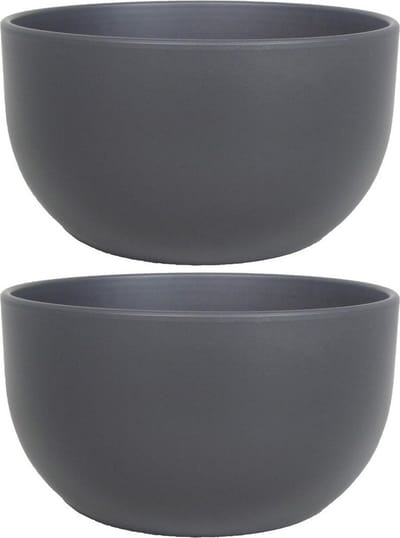 2x stuks bloempot schaal in kleur mat antraciet grijs keramiek voor kamerplant H14 x D26 cm- plantenpotten binnen