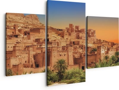 Artaza Canvas Schilderij Drieluik Kasbah Ait Ben Haddou Stad in Marokko - 150x120 - Groot - Foto Op Canvas - Canvas Print