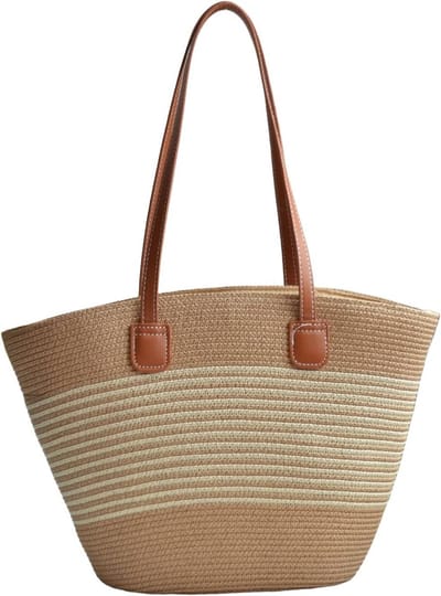 Dames Stro Tas - Strandtas Boodschappentas - Zomerse Uitjes - Handgeweven Natuurlijk Materiaal - 44x11x30 cm - Gestreept