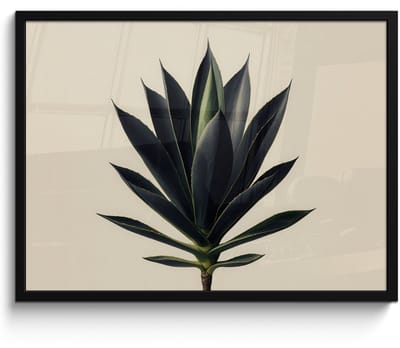 Poster in lijst - Fotolijst 80x60 cm - Posters - Agaveplant - Symmetrisch - Groen - Posterlijst zwart - Decoratie - Wanddecoratie woonkamer - Muurdecoratie slaapkamer