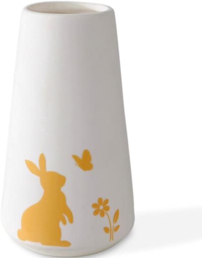 Vaas, tafelvaas, decoratieve vaas, paasvaas van keramiek, wit met ontwerp van schattige haas, bloem, vlinder, voor thuisdecoratie, tafeldecoratie, paasgeschenk, lente, voor familie