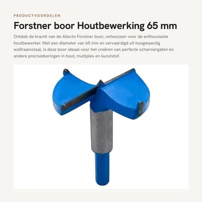 Forstner boor - Houtbewerking - 65 mm - Wolfraam carbide - Gatzaag - Geschikt voor diverse materialen - Blauw