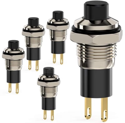 Set van 5 Zelfsluitende Drukknop Schakelaars 10mm Rond Zwart DC24V