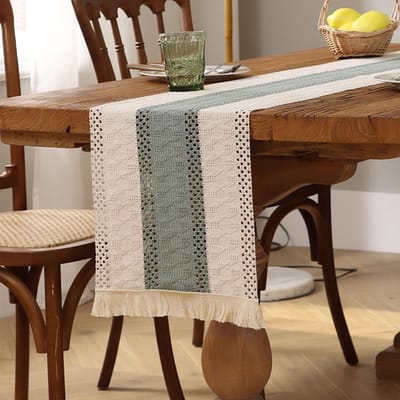 tafelloper, saliegroen, modern, boho, saliegroen, voor keuken, eettafel, interieurdecoratie, vakantie, feest, 30 x 140 cm