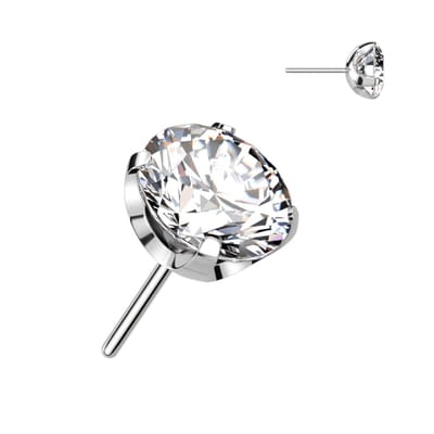Piercing titanium CZ steen top push in 1.2x6x2 - zilver - LMPiercings