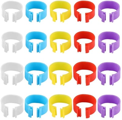Dailygoods- Kippenbeenringen 20 Stuks - Kunststof Ringen - Clipringen voor Gevogelte - Meerkleurig - 1,6/2,0 cm Diameter - Herbruikbaar - Pootringen