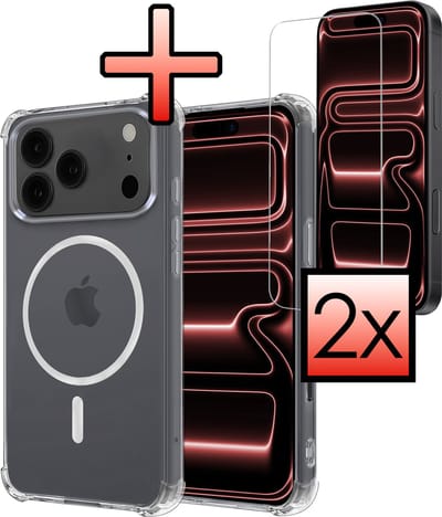 Hoesje - Met 2x Screenprotector - Geschikt voor Apple iPhone 17 Pro - Magsafe Compatible - Sterk & Shockproof - Back Cover - Shock Proof Case - Telefoon Hoes - Transparant