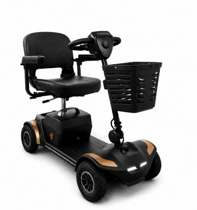 Scootmobiel Plaza Go Elite Max – Opvouwbare & Compacte 4-Wiel Scootmobiel met Luchtbanden, LED Verlichting & Mandje – Comfortabel, Lichtgewicht & Wendbaar – Demontabel in 5 Delen – 25Ah Loodzuur Accu - Bereik tot 24 km – Scootplaza Reis Scootmobiel