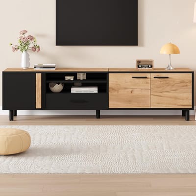 BLACKCOLORS TV-meubel 180*32,5*50 cm, laag TV-meubel, TV-console met 3 kasten en 1 lade, TV-tafel, TV-standaard met 5 poten, geschikt voor woonkamerkasten van 80 inch