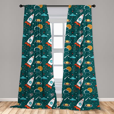 ABAKUHAUS Ruimteschip Gordijnen – 2x75x225 cm – Mikrofaser – Meerkleurig