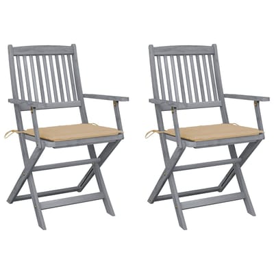 vidaXL - Set - van - 2 - klapstoelen - met - kussens, - gemaakt - van - massief - acaciahout.