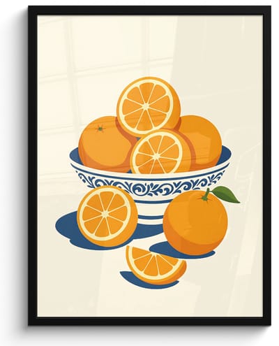 Poster in lijst - Fotolijst 50x70 cm - Posters - Schaal - Minimalistisch - Oranje - Sinaasappels - Posterlijst zwart - Decoratie - Wanddecoratie woonkamer - Muurdecoratie slaapkamer