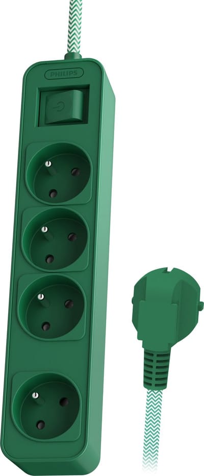 Philips tafelcontacdoos 4 voudig met schakelaar Kerst groen