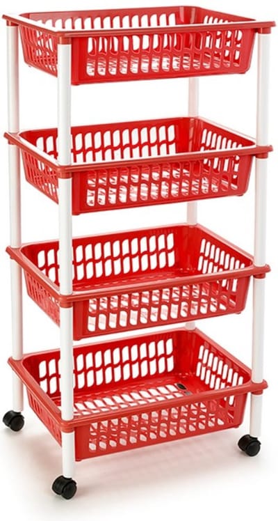 Plasticforte Keukentrolley op wieltjes - 4-laags - rood - kunststof - 40x50x85 cm - opberg trolley