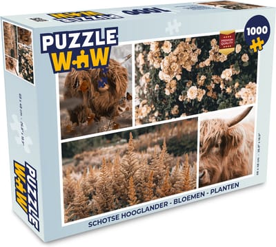 Puzzel Schotse hooglander - Bloemen - Planten - Legpuzzel - Puzzel 1000 stukjes volwassenen