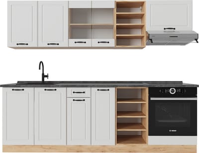 Vicco R-Line Complete keukeneenheid – 240 cm, WB Antraciet Wit landhuis/gouden eik