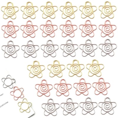 Dailygoods- Bloemenklemmen 30 Stuks - 25 mm Paperclips - Bladwijzers - Documenten Organisatie - Metalen Klemmen - Goud/Roségoud/Zilver - Schattige Bloemvorm