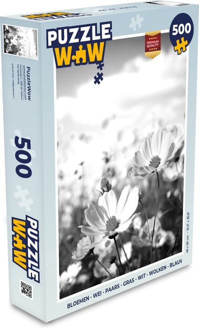 Puzzel Bloemen - Wei - Paars - Gras - Wit - Wolken - Blauw - Legpuzzel - Puzzel 500 stukjes