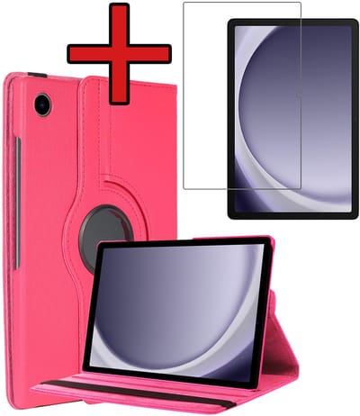 Hoesje - Geschikt voor Samsung Galaxy Tab A11 / A9 - Met Screenprotector - 360 Graden Hoes - Draaibare Hard Cover Case - Tablethoes Draaibaar - Donkerroze