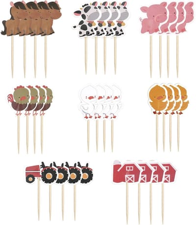 Dierlijke Taartdecoraties - 72 Stuks Versieringen voor Kinderfeestjes, Babyshowers en Cupcakes met Boerderijthema