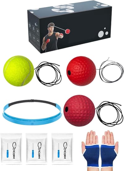 Boksreflexbal Set - Oefenbal Hoofdband - Verbeter Coördinatie - Drie Bal Gewichten - 6 cm Diameter - Meerdere Kleuren
