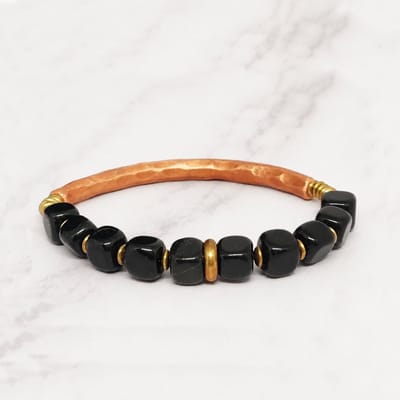 Mei's - Tibetan Onyx Cubes - armband dames - koper goud zwart - polsmaat 16 cm