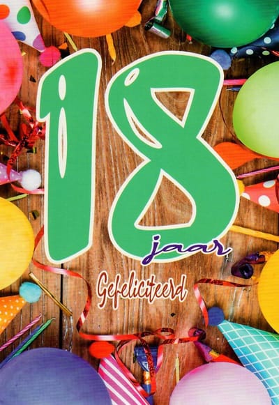 Verjaardagskaart 18 Jaar - Wenskaart Verjaardag - Kaart 18 Jaar