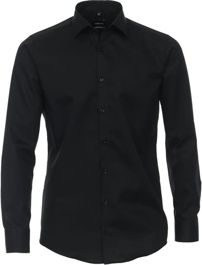 VENTI modern fit overhemd - mouwlengte 72 cm - twill - zwart - Strijkvrij - Boordmaat: 40 (EU maat: M)