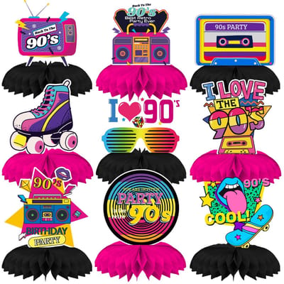 Dailygoods- Centerpieces 9 Stuks Retro Honingraat - Tafeldecoraties Jaren 90 - Feestbenodigdheden Vintage - 3D Ontwerp - Lichtgewicht en Duurzaam - Hoge Kwaliteit Papier - Feestdecoraties