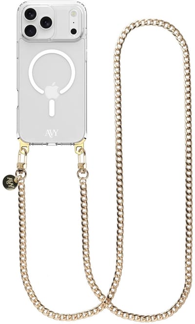 AVY Hoesje geschikt voor Apple iPhone 17 Pro Max | Compatibel met MagSafe | Clear Case met Telefoonkoord 120CM | Crossbody Aurum Lien Long