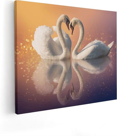 Artaza Canvas Schilderij Zwaan - 50x40 cm - Muurdecoratie Vogels - Wanddecoratie Liefde - Kamer Accessoires