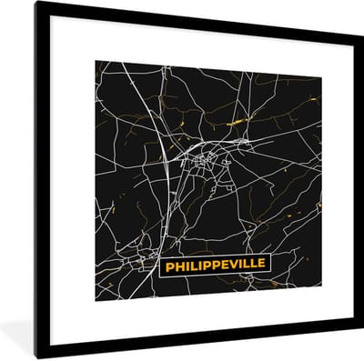 Fotolijst incl. Poster - Goud - Philippeville - Plattegrond - Kaart - Stadskaart - 40x40 cm - Posterlijst