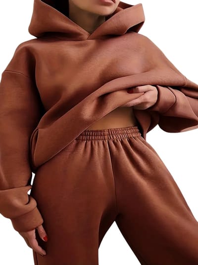 Livano Joggingpak Dames - Huispak - Trainingspak - Volwassenen - Capuchon - Jogging Pak - Joggingbroeken - Broek - Hoodie - Bruin - Maat S