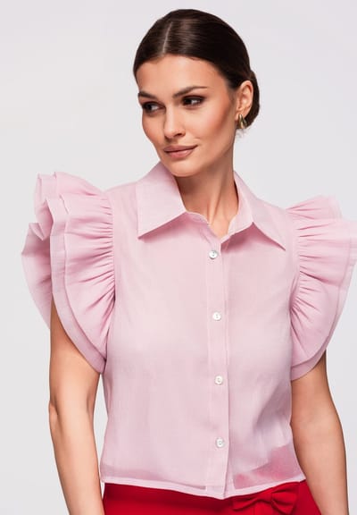 OMBRE Overhemd - Slim Fit - Korte Mouw - Knopen Roos M