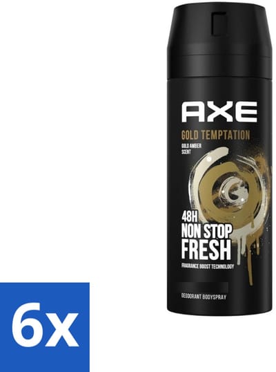 Axe - Deodorant Bodyspray - 48hrs Non Stop Fresh - Gold Temptation - Gold Amber - 150 ml - Voordeelverpakking - 6 stuks